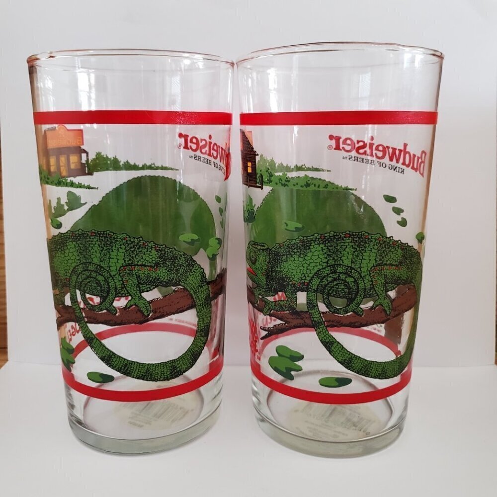 1998 Set of 2 Budweiser Beer Pub "Lizard" Glasses-We Could've Been Huge! - Picture 2 of 8